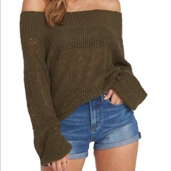 Billabong Sweaters - NWT Billabong Olive off the shoulder sweater